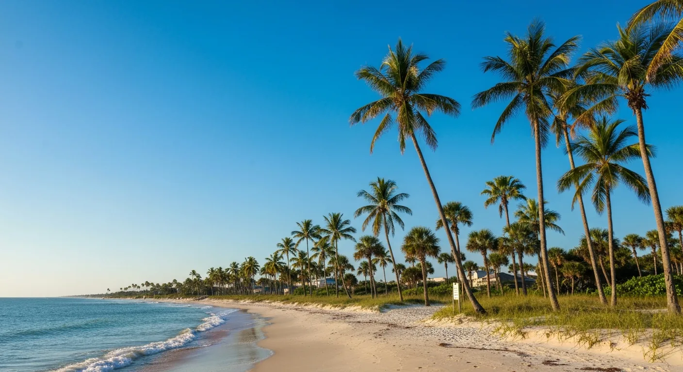 Florida coastal landscape with palm trees in pleasant weather